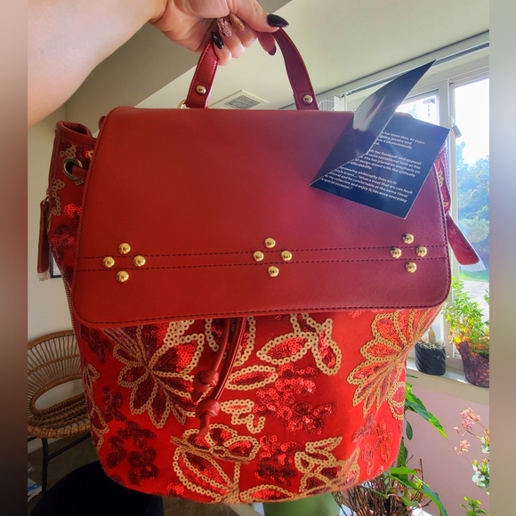 NWT! Joan Boyce sequined backpack bag with detachable & adjustable straps - Picture 1 of 7